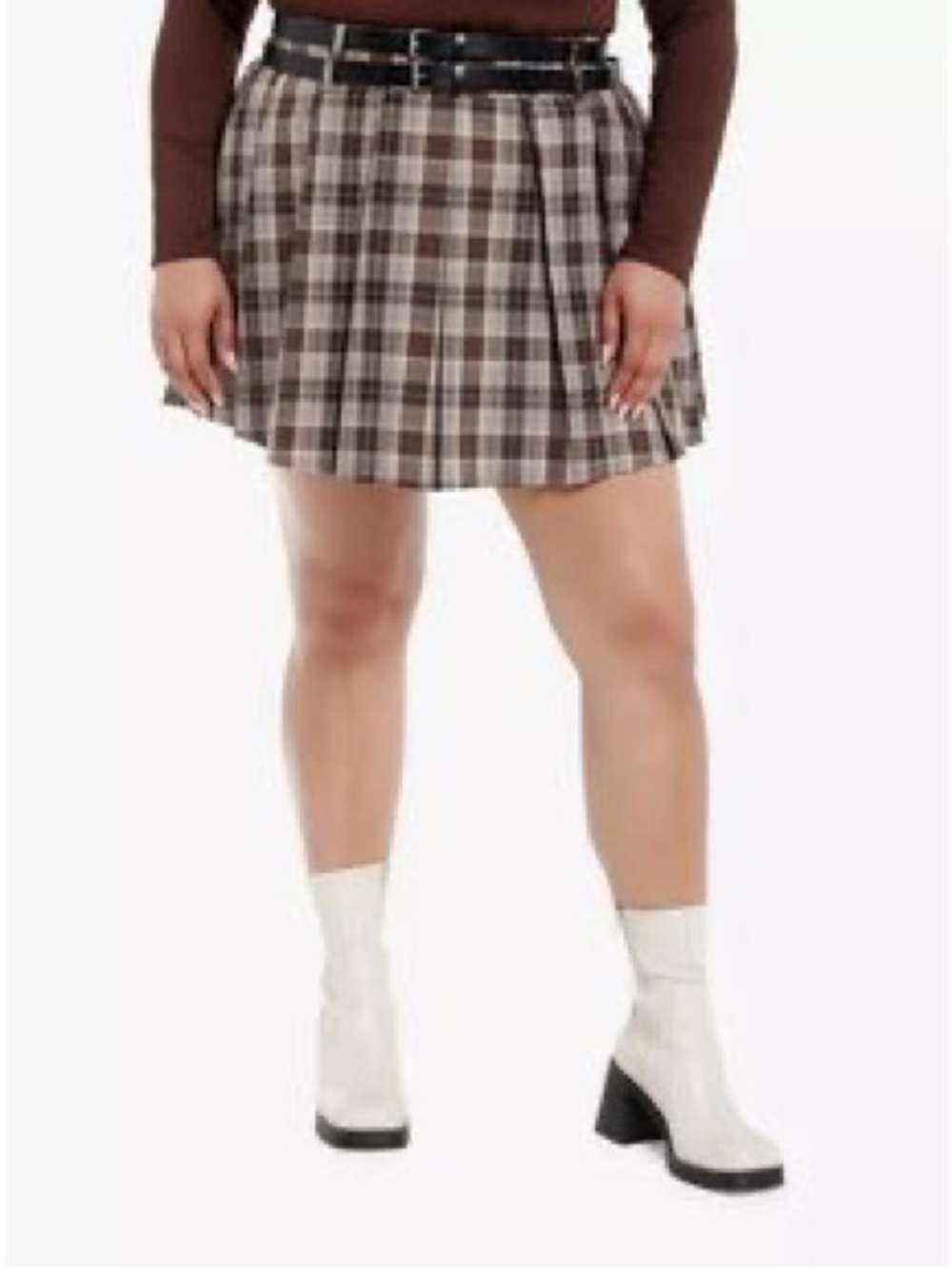 Hot Topic Brown & Cream Plaid Skater Skirt
